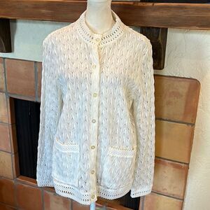 Vintage 1960s Lane Bryant ivory Pointelle knit cardigan, 40/L!